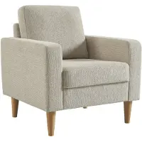 Sweeek Fauteuil rubberhout en chenille stof Beige