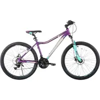 Happiq Dames mountainbike – Voor volwassenen – 21 versnellingen, vergrendelbare verende vork, dubbele schijfremmen, aluminium frame – Paars, 51/66/69 cm