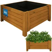 KOTARBAU Houten Plantenbak, Kiefernhout, 60 x 60 x 30 cm, Eik, Houten Bloembak, Plantenbak voor Buiten, met Vlies, voor Tuin, Terras, Balkon