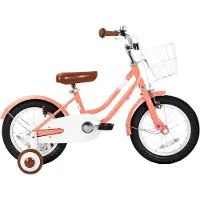Happiq Kinderfiets – Voor beginners / kinderen – Met mand, spatborden, volledige kettingkoffer en zijwieltjes – Roze, 36 cm