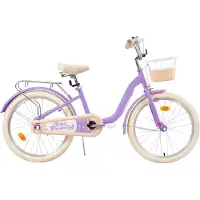 Happiq Kinderfiets – Voor kinderen van 3-10 jaar – Met zijwieltjes, fietsmandje en bagagerek – Paars, 51 cm