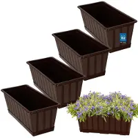 KOTARBAU 4 st Balkonbak, Bloembak voor Balkon, Kunststof, 40 x 18 x 14 cm, Plantenbak, Bruin, Plantenbak Balkon, met Schotel, Rechthoekig