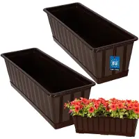 KOTARBAU 2 st Balkonbak, Bloembak voor Balkon, Kunststof, 50 x 18 x 14 cm, Plantenbak, Bruin, Plantenbak Balkon, met Schotel, Rechthoekig