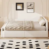 Merax 140x200 cm slaapbank met opbergruimte - gestoffeerd bed - beige