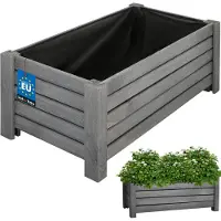 KOTARBAU Houten Plantenbak, Kiefernhout, 60 x 33 x 25 cm, Antraciet, Houten Bloembak, Plantenbak voor Buiten, met Vlies, voor Tuin, Terras, Balkon