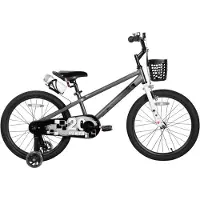 Happiq Kinderfiets – Voor kinderen van 3-12 jaar – Met oplichtende zijwieltjes – Grijs, 46 cm