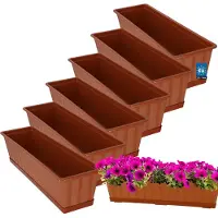 KOTARBAU 6 st Balkonbak, Bloembak voor Balkon, Kunststof, 60 x 18 x 14 cm, Plantenbak, Terracotta, Plantenbak Balkon, met Schotel, Rechthoekig
