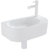Qeramiq Fuente fonteinset – halfrond – 40x21.5x12 cm – keramiek wit glans – kraangat rechts – mat witte kraan SW1209550/SW696206/SW696216/SW1210972