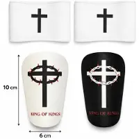 Kings OF - bundel pakket zwart & wit - christelijke shinpads - christelijke mini scheenbeschermers 10x6 - enkelbandje voetbal - sokstopper voetbal