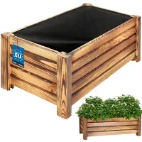 KOTARBAU Houten Plantenbak, Kiefernhout, 60 x 33 x 25 cm, Rustiek, Houten Bloembak, Plantenbak voor Buiten, met Vlies, voor Tuin, Terras, Balkon