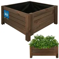 KOTARBAU Houten Plantenbak, Kiefernhout, 60 x 60 x 30 cm, Bruin, Houten Bloembak, Plantenbak voor Buiten, met Vlies, voor Tuin, Terras, Balkon