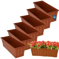KOTARBAU 6 st Balkonbak, Bloembak voor Balkon, Kunststof, 50 x 18 x 14 cm, Plantenbak, Terracotta, Plantenbak Balkon, met Schotel, Rechthoekig