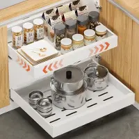 BOTC Uittrekbare Keukenkast Organizer - Verstelbare Schuiflade 32-52 cm met Rails - Heavy Duty Kastlade voor Keuken & Voorraadkast - Wit