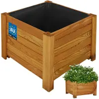 KOTARBAU Houten Plantenbak, Kiefernhout, 38 x 38 x 30 cm, Eik, Houten Bloembak, Plantenbak voor Buiten, met Vlies, voor Tuin, Terras, Balkon