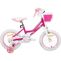 Happiq Meisjesfiets – Voor peuters en kinderen van 2-9 jaar – Met zijwieltjes, mandje, handrem & standaard – Roze, 41 cm