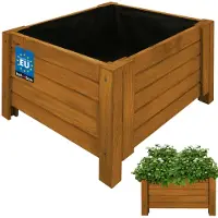 KOTARBAU Houten Plantenbak, Kiefernhout, 50 x 50 x 30 cm, Eik, Houten Bloembak, Plantenbak voor Buiten, met Vlies, voor Tuin, Terras, Balkon