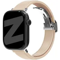 Bandz Apple Watch leren bandje D-Type - horlogebandje geschikt voor Apple Watch 1/2/3/4/5/6/7/8/9/10/11/SE/Ultra (2) (38/40/41/42mm) - beige