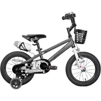 Happiq Kinderfiets – Voor kinderen van 3-12 jaar – Met oplichtende zijwieltjes – Grijs, 30 cm
