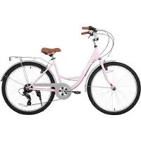 Happiq Dames strandcruiserfiets – Voor volwassenen – 7-speed, step-through frame, bagagedrager – Roze, 66 cm