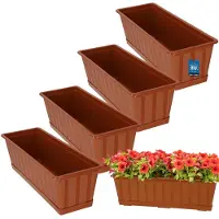 KOTARBAU 4 st Balkonbak, Bloembak voor Balkon, Kunststof, 50 x 18 x 14 cm, Plantenbak, Terracotta, Plantenbak Balkon, met Schotel, Rechthoekig