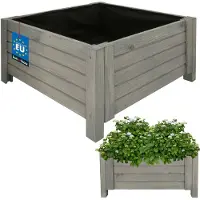 KOTARBAU Houten Plantenbak, Kiefernhout, 60 x 60 x 30 cm, Antraciet, Houten Bloembak, Plantenbak voor Buiten, met Vlies, voor Tuin, Terras, Balkon
