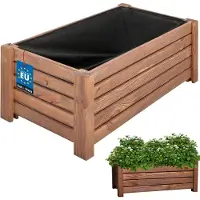 KOTARBAU Houten Plantenbak, Kiefernhout, 60 x 33 x 25 cm, Bruin, Houten Bloembak, Plantenbak voor Buiten, met Vlies, voor Tuin, Terras, Balkon