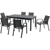 Vente-unique Tuinset van aluminium: uitschuifbare tafel L.180/240 cm en 6 fauteuils - Antraciet - ZEYVA van MYLIA