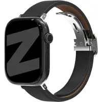 Bandz Apple Watch leren bandje D-Type - horlogebandje geschikt voor Apple Watch 1/2/3/4/5/6/7/8/9/10/11/SE/Ultra (2) (38/40/41/42mm) - zwart