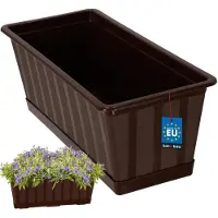 KOTARBAU Balkonbak, Bloembak voor Balkon, Kunststof, 40 x 18 x 14 cm, Plantenbak, Bruin, Plantenbak Balkon, met Schotel, Rechthoekig