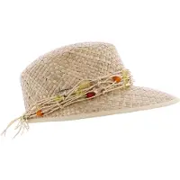 Herman pet van natuurlijk stro, afgewerkt met een raffia bandje en kralen.