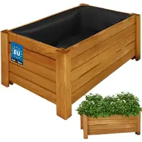 KOTARBAU Houten Plantenbak, Kiefernhout, 58 x 34 x 25 cm, Eik, Houten Bloembak, Plantenbak voor Buiten, met Vlies, voor Tuin, Terras, Balkon