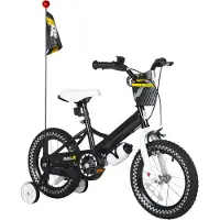 Happiq Kinderfiets – Voor jongens en meisjes – Met mand, bel, extra wielen en poppenzitje, leuk verjaardagscadeau – Zwart, 30 cm