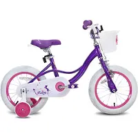 Happiq Peuter- en Kinderfiets 46 cm – Voor Meisjes van 2–9 Jaar – Zijwieltjes, Handrem en Mand – Peuterfiets – Paars
