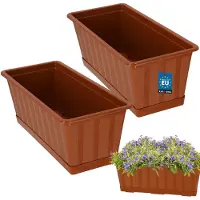 KOTARBAU 2 st Balkonbak, Bloembak voor Balkon, Kunststof, 40 x 18 x 14 cm, Plantenbak, Terracotta, Plantenbak Balkon, met Schotel, Rechthoekig