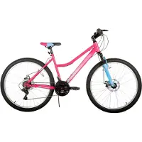 Happiq Dames mountainbike – Voor recreatief gebruik / MTB-liefhebbers – 18 versnellingen, voorvorkvering, dubbele mechanische schijfremmen – Aluminium, roze, 66 cm