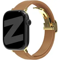 Bandz Apple Watch leren bandje D-Type - horlogebandje geschikt voor Apple Watch (Series 12/11/10), (SE 3/2/1), (Series 9/8/7/6/5/4) - 38/40/41/42mm - milk tea