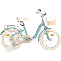 Happiq Kinderfiets – Voor kinderen van 3-10 jaar – Met zijwieltjes, fietsmandje en bagagerek – Groen, 41 cm