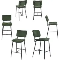 Meubles Cosy Set van 6 industriële barkrukken met rugleuningen van groene stof – INDEPENDENCE