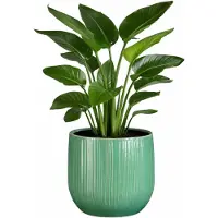 Mica Decorations Plantenpot - keramiek - groen glans / ribbels - D29 x H25 cm - bloempot Pablo