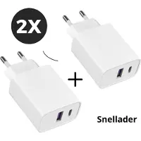 WISEQ 2x USB C Adapter USB C en USB Oplader - 25W Snellader (2 Stuks) - Geschikt voor iPhone en Samsung - Wit