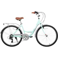 Happiq Dames strandcruiserfiets – Voor volwassenen – 7-speed, step-through frame, bagagedrager – Groen, 66 cm