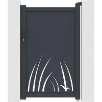 Vente-unique Tuinpoort van aluminium met uitgesneden plantenmotief - B103 x H166 cm - Antraciet - BRAMENO L 103 cm x H 161 cm x D 4.6 cm