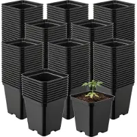 Garronda Set van 200 vierkante kunststof kweekpotten met drainagegaten voor tuin (Zwart, 9 x 9 x 9,6 cm (0,5L)) GD-KW-S