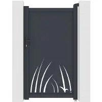Vente-unique Tuinpoort van aluminium met uitgesneden plantenmotief - L103 x H180 cm - Antraciet - BRAMENO L 103 cm x H 176 cm x D 4.6 cm