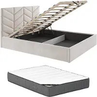 Vente-unique Bed met opbergruimte stof crème 160 x 200 cm