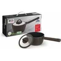 Resto Steelpan Inductie 1,4 Liter Ø16 cm – Aluminium Pan met Antiaanbaklaag – PFLUON anti-aanbaklaag – Met Glazen Deksel – Kitchenware 94000 – Zwart