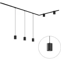 QAZQA Modern railsysteem black met 3 hanglampen en 2 spots 1-fase - Iconic Holt Rondoo Up