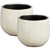 Mica Decorations Plantenpot - 2x - keramiek - wit glans / ribbels - D14 x H12 cm - bloempot Pablo