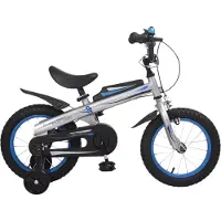 Happiq Kinderfiets – Voor kinderen van 2-4 jaar – Met zijwieltjes en Klinghandrem – Blauw, 41 cm