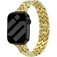 Bandz Metalen 'V-Type' bandje geschikt voor Apple Watch (Series 12/11/10), (SE 3/2/1), (Series 9/8/7/6/5/4) - 38/40/41/42mm - Goud